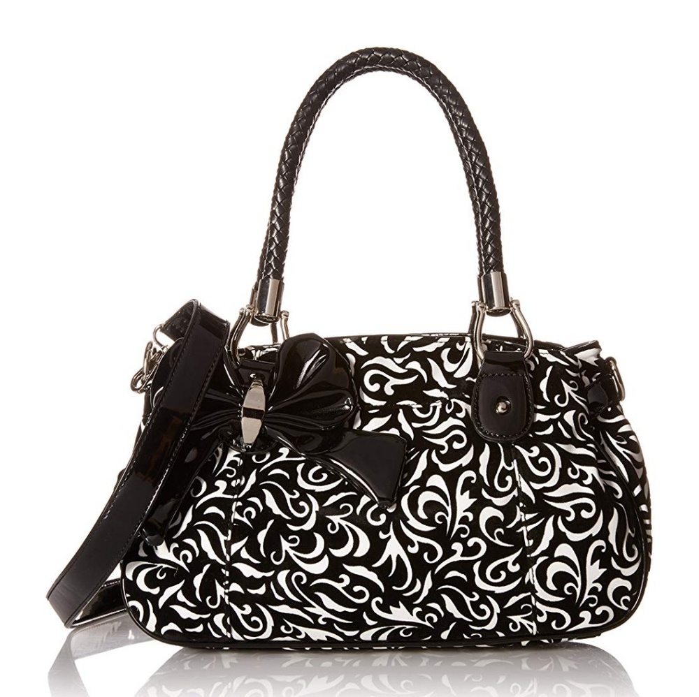MG Collection B&W Floral Bow Shoulder Bag NWOT